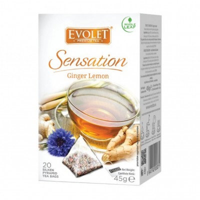Ceai cu lamaie si ghimbir (Ginger Lemon) Evolet Sensation piramida 20 plicuri